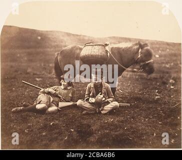 Charlie e Peel Ross con Cavallo dopo una Caccia, ca. 1856-59. Foto Stock