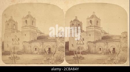 Gruppo di 4 viste stereografiche delle missioni della California, 1860-1910. Foto Stock