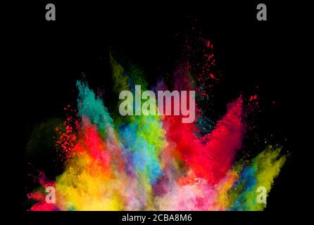 Abstract di polvere colorata esplosione isolata su sfondo nero. Alta risoluzione texture Foto Stock