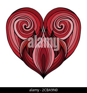 Doodle cuore con il modello di capelli, sfondo rosso e rosa. Elemento vettoriale per biglietti d'auguri, inviti, biglietti e il tuo progetto. Illustrazione Vettoriale