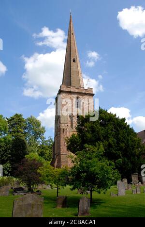 La guglia della Chiesa Parrocchiale di San Michele e di tutti gli Angeli, Ledbury, Herefordshire, Inghilterra Foto Stock