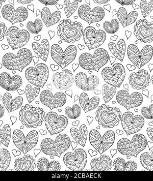 Texture senza cuciture con contorni dei cuori doodle decorato boho modelli per la vostra creatività Illustrazione Vettoriale
