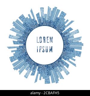 Illustrazione vettoriale cornice rotonda di grattacieli e posto per il testo. Elemento per infografiche, brochure e il tuo design Illustrazione Vettoriale