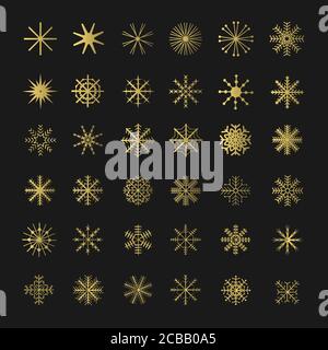 Set Natale Snowflake dorato Illustrazione Vettoriale