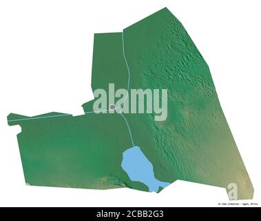 Forma di al Isma, governatorato d'Egitto, con la sua capitale isolata su sfondo bianco. Mappa di rilievo topografico. Rendering 3D Foto Stock