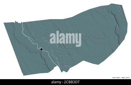 Forma di Asyut, governatorato d'Egitto, con la sua capitale isolata su sfondo bianco. Mappa di elevazione colorata. Rendering 3D Foto Stock