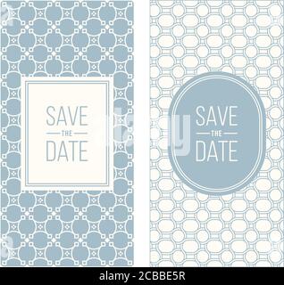 Due modelli retrò di invito al matrimonio - astratto sfondo geometrico e cornice geometrica. Monolina. Illustrazione vettoriale. Retrò pallido Illustrazione Vettoriale