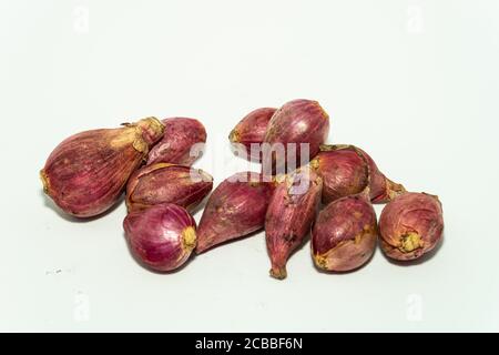 Aglio fresco e giovane isolato su sfondo bianco. Testa di aglio e spicchi d'aglio. Aglio fresco. Medicina naturale e concetto alimentare Foto Stock