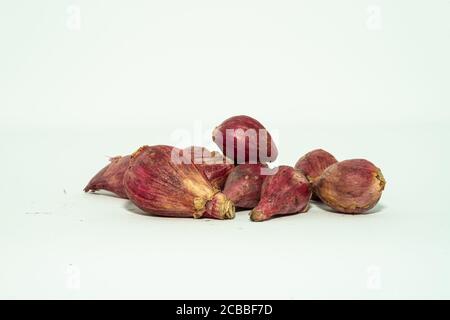 Aglio fresco e giovane isolato su sfondo bianco. Testa di aglio e spicchi d'aglio. Aglio fresco. Medicina naturale e concetto alimentare Foto Stock