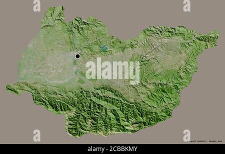 Forma di Imereti, regione della Georgia, con la sua capitale isolata su uno sfondo di colore pieno. Immagini satellitari. Rendering 3D Foto Stock