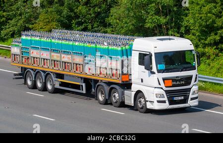 Gas industriali BOC Trasporti per trasporto, autocarri, trasporti, autocarri Man TGX, cargo cargo, VEICOLI MAN, industria europea dei trasporti commerciali HGV, M6 a Manchester, Regno Unito Foto Stock