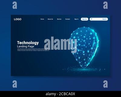 Posizione tecnologica linee icona landing page, triangoli e design stile particelle, vettore, illustrazione, file eps Illustrazione Vettoriale