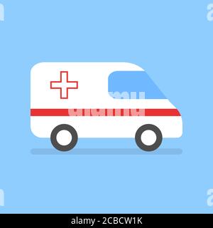 Auto ambulanza su sfondo blu. Evacuazione medica. Emergenza ambulanza. Pronto soccorso. Illustrazione vettoriale. Illustrazione Vettoriale