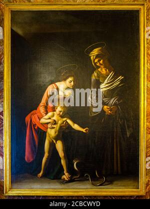 Madonna col Bambino con Sant'Anna (dei Palafrenieri) Chiaroscuro, Michelangelo Merisi da Caravaggio, Museo Galleria Borghese, Roma, Italia Foto Stock