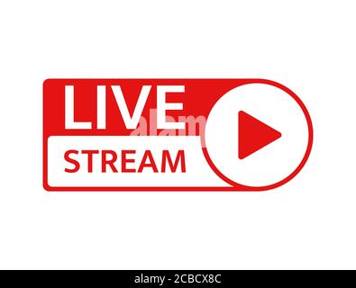Icona Live stream. Live streaming, video, simbolo delle notizie su sfondo bianco. Modello di social media. Broadcast, logo streaming online. Pulsante Riproduci. Sociale Illustrazione Vettoriale