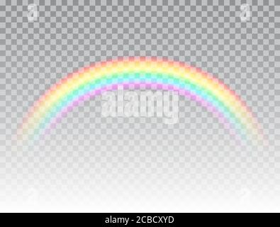 Iridato realistico isolato su sfondo trasparente. Icona arcobaleno. Simbolo dell'amore. Luce colorata e luminoso elemento di design per la decorazione. Vettore il Illustrazione Vettoriale