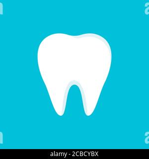 Icona denti isolata su sfondo blu. Concetto di pulizia dei denti in stile piatto. Spazzolando i denti. Progettazione clinica dentale. Simbolo denti per app mobile. Vettore Illustrazione Vettoriale