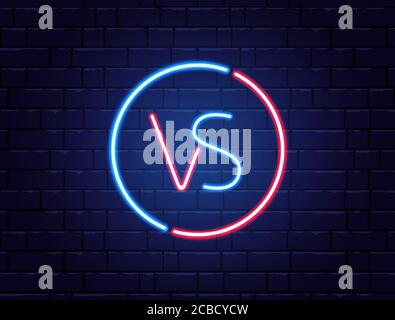 Rispetto al neon con logo. Squadra rossa vs blu. Banner titolo battaglia. Combatti la concorrenza. Abbinamento, elemento di design del gioco. Cartello luminoso al neon. Illustrazione vettoriale. Illustrazione Vettoriale