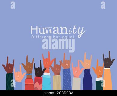L'umanità diversa ma uguale e la diversità si affigge con il disegno del segno della roccia, la razza multietnica della gente e il tema della comunità illustrazione vettoriale Illustrazione Vettoriale