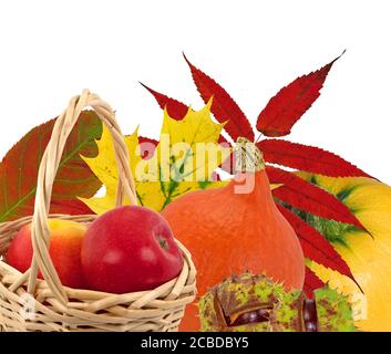 Collage autunnale con frutta e foglie Foto Stock