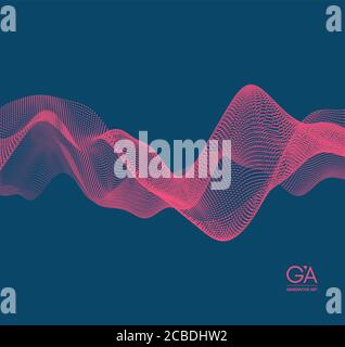 Sfondo dell'onda. Abstract illustrazione vettoriale. La tecnologia 3d di stile. Illustrazione con punti. La progettazione della rete con particelle. Illustrazione Vettoriale