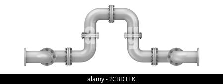 Piegature curve con flange. Collegamenti di piegature. Isolato. Illustrazione 3D Foto Stock