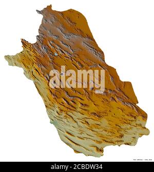 Forma di Fars, provincia dell'Iran, con la sua capitale isolata su sfondo bianco. Mappa di rilievo topografico. Rendering 3D Foto Stock