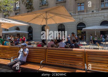 Giocatori di scacchi nella Plaza de Armas di Santiago, Cile Foto Stock