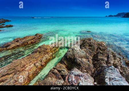 La vista mistica di Pulau Kapas (Isola di Kapas) a Terengganu, Malesia. Foto Stock