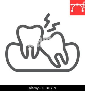 Icona della linea dei denti della saggezza, dentale e stomatolia, grafica vettoriale del segno del dente interessato, icona lineare del tratto modificabile, eps 10. Illustrazione Vettoriale