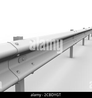 Protezione della carreggiata. Frammento di recinzioni di sicurezza su sfondo bianco. Illustrazione 3D Foto Stock