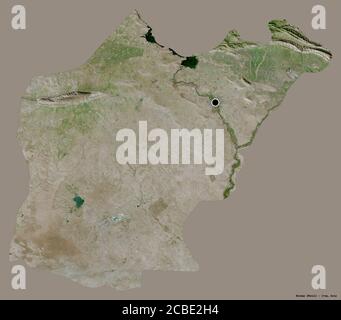 Forma di Ninawa, provincia dell'Iraq, con la sua capitale isolata su uno sfondo di colore pieno. Immagini satellitari. Rendering 3D Foto Stock