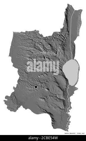 Forma di HaZafon, distretto di Israele, con la sua capitale isolata su sfondo bianco. Mappa elevazione bilivello. Rendering 3D Foto Stock