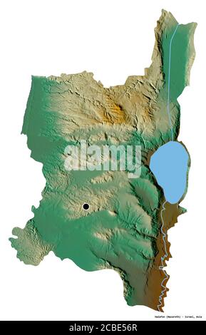 Forma di HaZafon, distretto di Israele, con la sua capitale isolata su sfondo bianco. Mappa di rilievo topografico. Rendering 3D Foto Stock