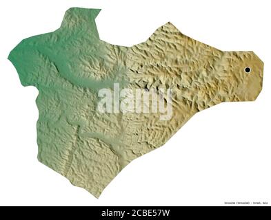 Forma di Gerusalemme, distretto di Israele, con la sua capitale isolata su sfondo bianco. Mappa di rilievo topografico. Rendering 3D Foto Stock