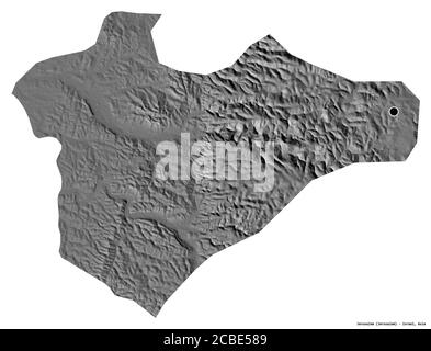 Forma di Gerusalemme, distretto di Israele, con la sua capitale isolata su sfondo bianco. Mappa elevazione bilivello. Rendering 3D Foto Stock