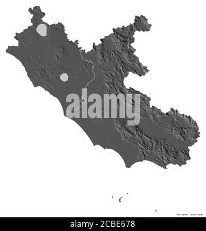 Forma del Lazio, regione d'Italia, con la sua capitale isolata su sfondo bianco. Mappa elevazione bilivello. Rendering 3D Foto Stock