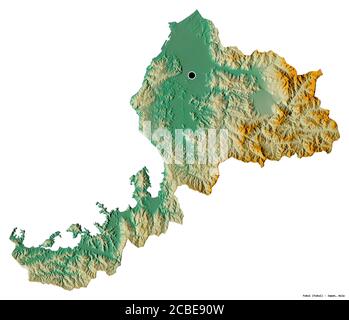 Forma di Fukui, prefettura del Giappone, con la sua capitale isolata su sfondo bianco. Mappa di rilievo topografico. Rendering 3D Foto Stock