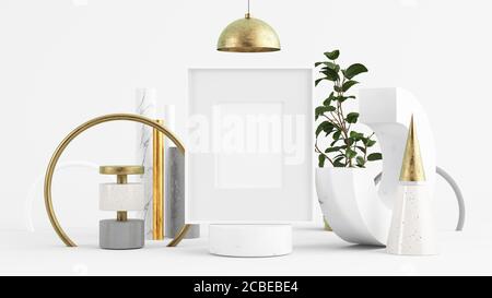 Poster frame mock up in ambiente astratto 3D rendering Foto Stock