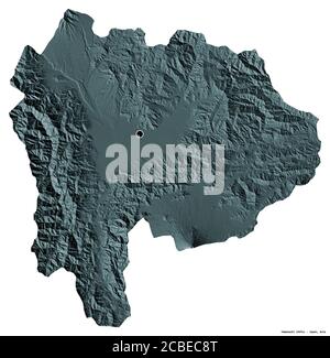 Forma di Yamanashi, prefettura del Giappone, con la sua capitale isolata su sfondo bianco. Mappa di elevazione colorata. Rendering 3D Foto Stock