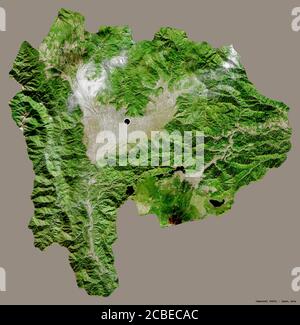 Forma di Yamanashi, prefettura del Giappone, con la sua capitale isolata su uno sfondo di colore solido. Immagini satellitari. Rendering 3D Foto Stock