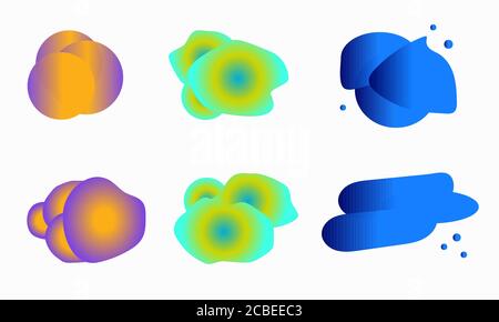 Blot, drop astratti multicolore per la progettazione di sfondi di applicazioni, backdrop di social media. Transizioni di colore uniformi nelle forme di gocciolamento. Illustrazione Vettoriale