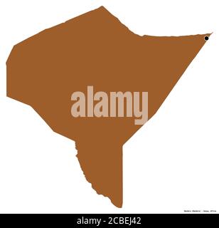 Forma di Mandera, contea del Kenya, con la sua capitale isolata su sfondo bianco. Composizione di texture con motivi. Rendering 3D Foto Stock