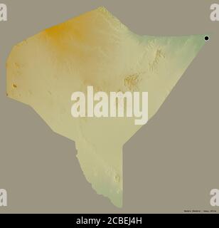 Forma di Mandera, contea del Kenya, con la sua capitale isolata su uno sfondo di colore pieno. Mappa di rilievo topografico. Rendering 3D Foto Stock