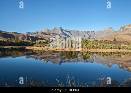 Riflessi scenici in un lago Drakensberg 11063 Foto Stock