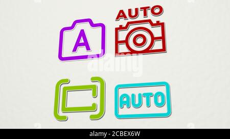 Set di icone colorate automatiche - illustrazione 3D per l'auto e l'automobile Foto Stock