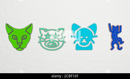 Set di icone cat 4 - illustrazione 3D per animali e. sfondo Foto Stock