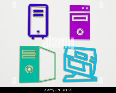 Set di 4 icone della torre del computer - illustrazione 3D Foto Stock