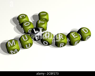 Crocevia curva MULTICOLORE di lettere cubiche a dadi - 3D illustrazione dello sfondo e dell'icona Foto Stock