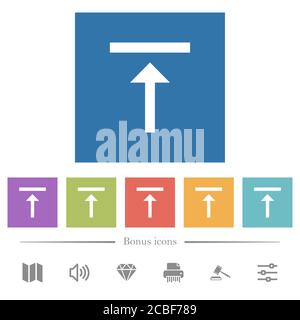 Allineare verticalmente le icone bianche piatte superiori in sfondi quadrati. 6 icone bonus incluse. Illustrazione Vettoriale